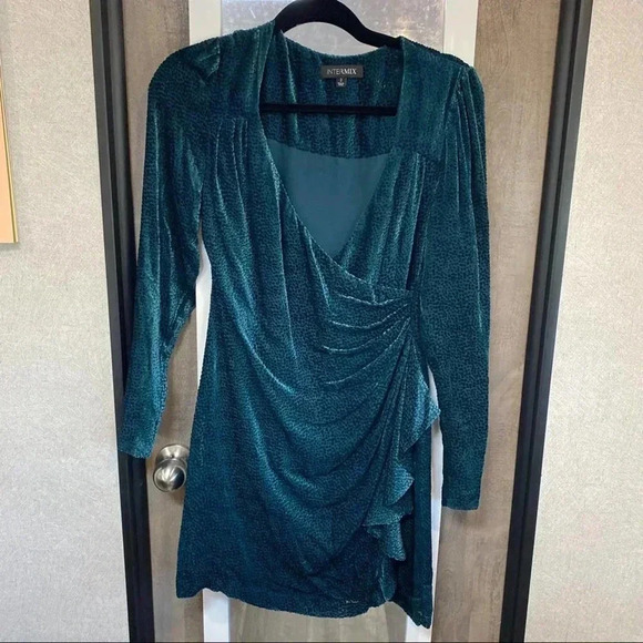 Intermix Green Velvet Faux Wrap Dress - Picture 1 of 4